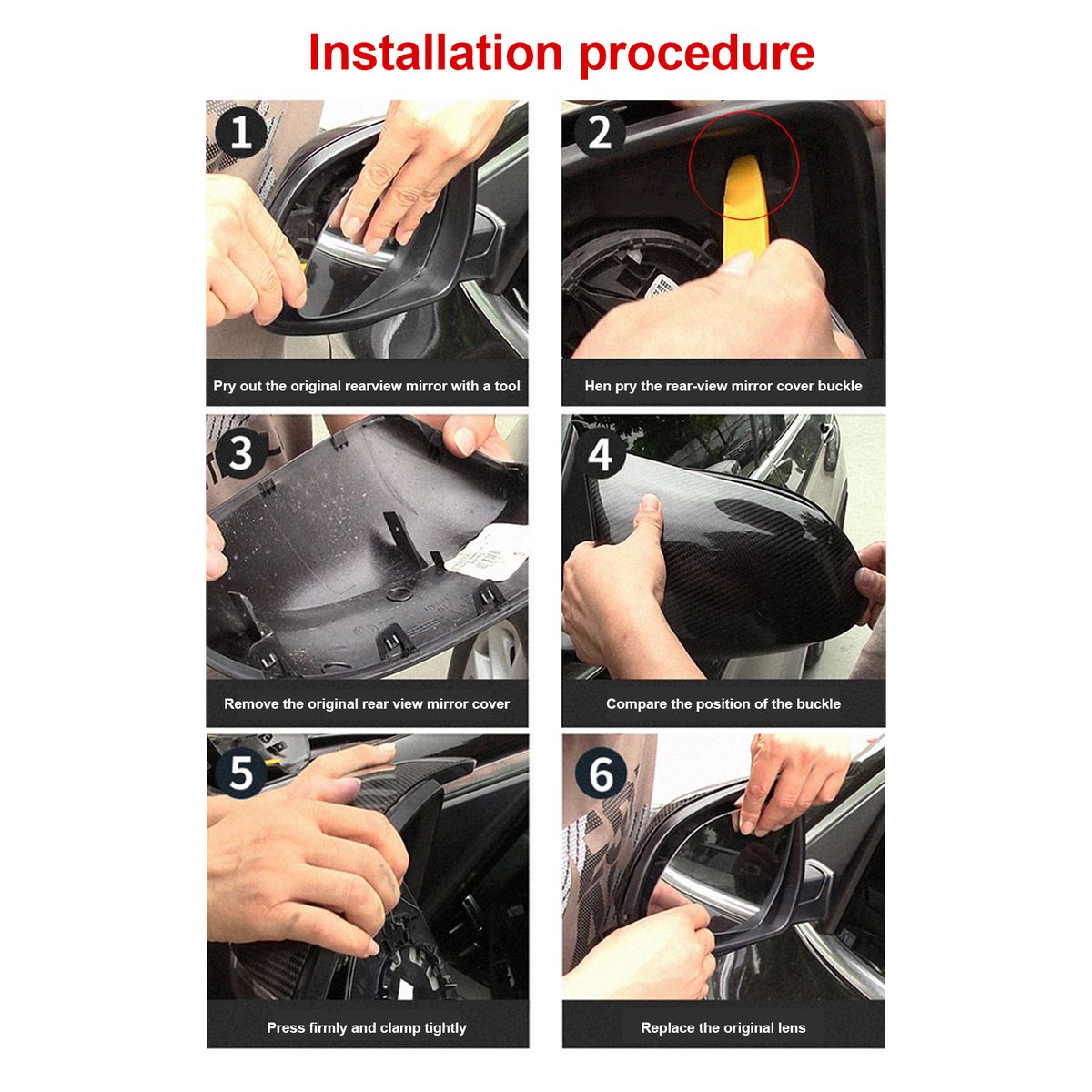 1 Pair Glossy Black Side Mirror Cover Caps Replacement For