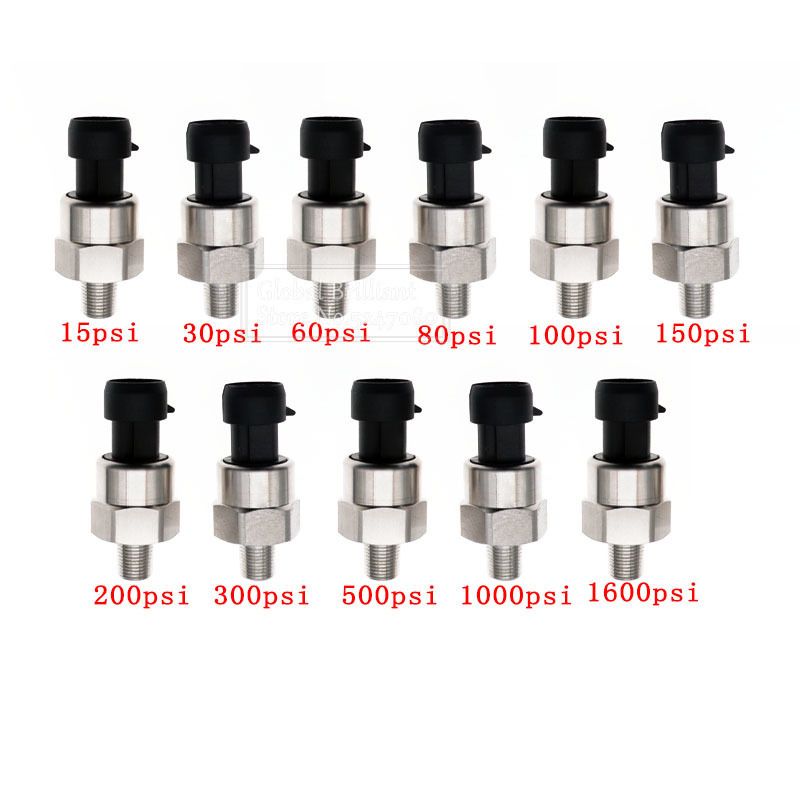 2 Set DC 5V 1/8NPT Oil  Gas Air Pressure Transducer Transmitter R 15/30/60/80/100/150/200/300/500/1000/1600Psi Steel-2Set 150Psi