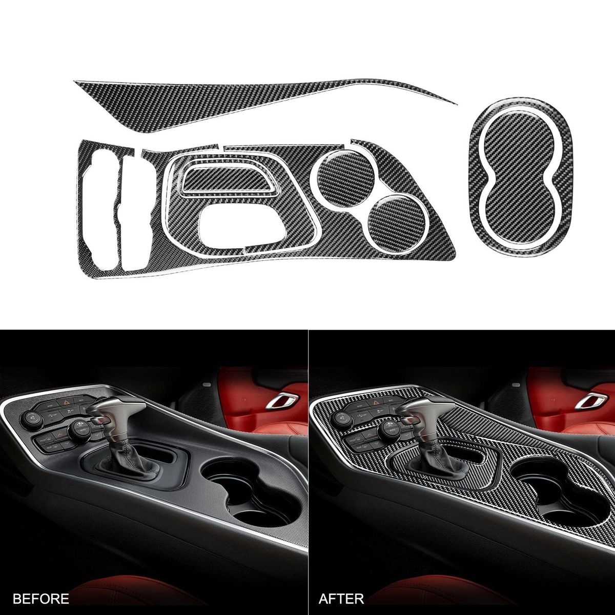 9PCS Stickers Set for Car Gear Panel Water Cup Holder Left Hand Drive Replacement for Dodge Challenger 2015-2020