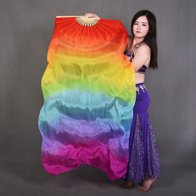 Colorful Gradient Elegant Mano Fan Props De Hand Dance Color Belly Silk Dancing Dance Abanicos Foldable Fan Performance