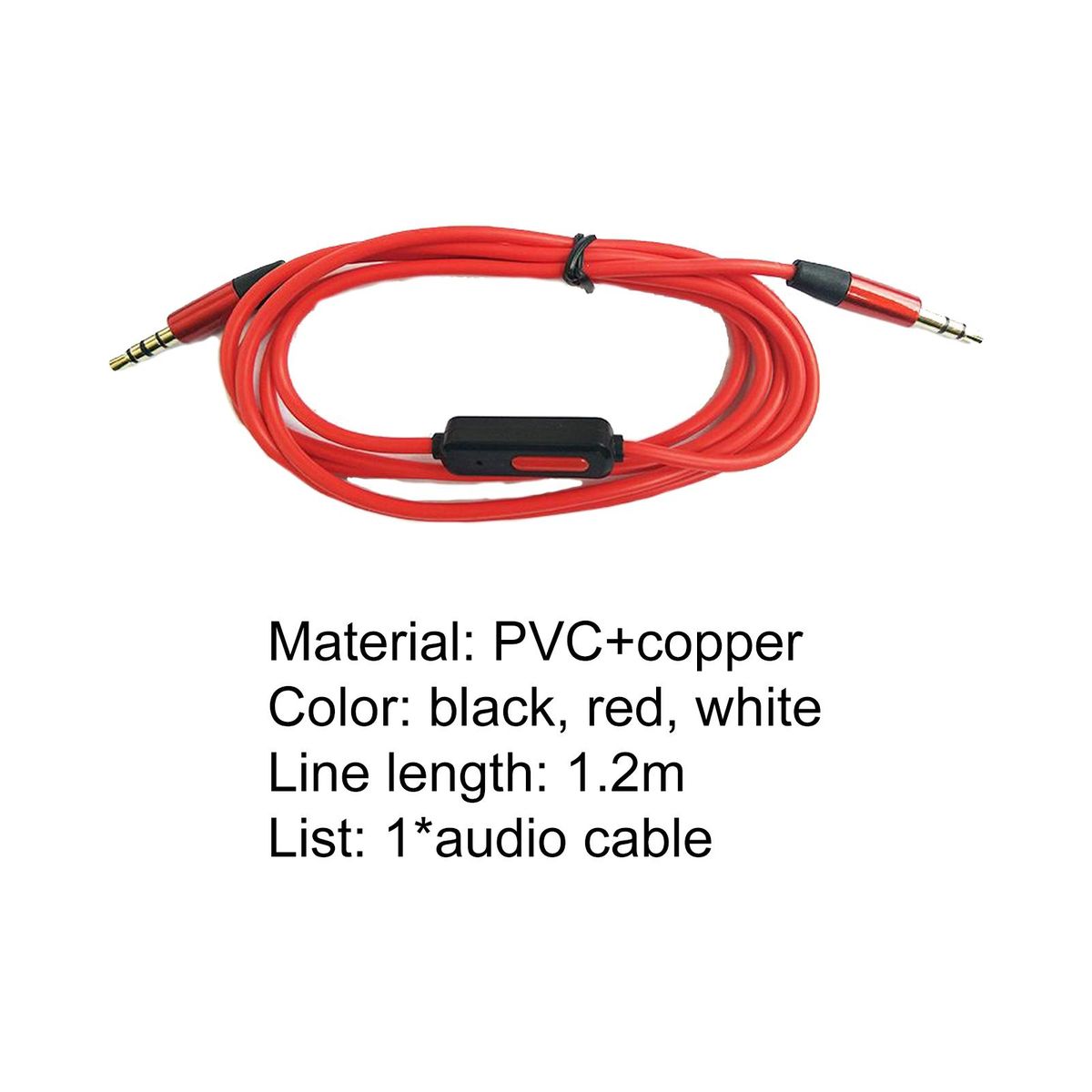 Audio Cable Male to Male AUX Cord Adapter Red