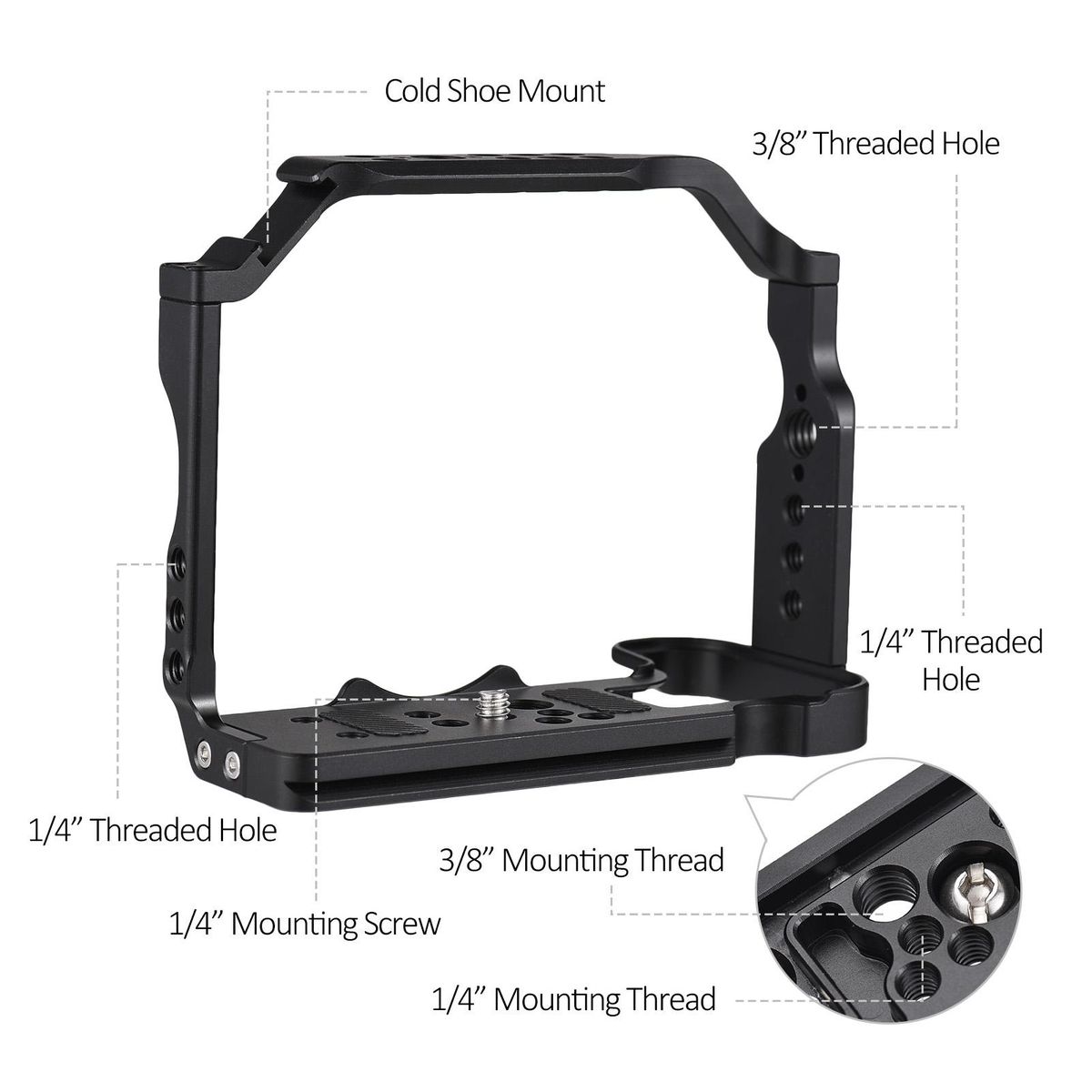 JLwin Protective Camera Cage Aluminum Alloy with Cold Shoe Mount Quick Release Plate Magnetic Wrench Slot Numerous 1/4in And 3/8in Threaded Holes Compatible with Canon EOS R10 Camera