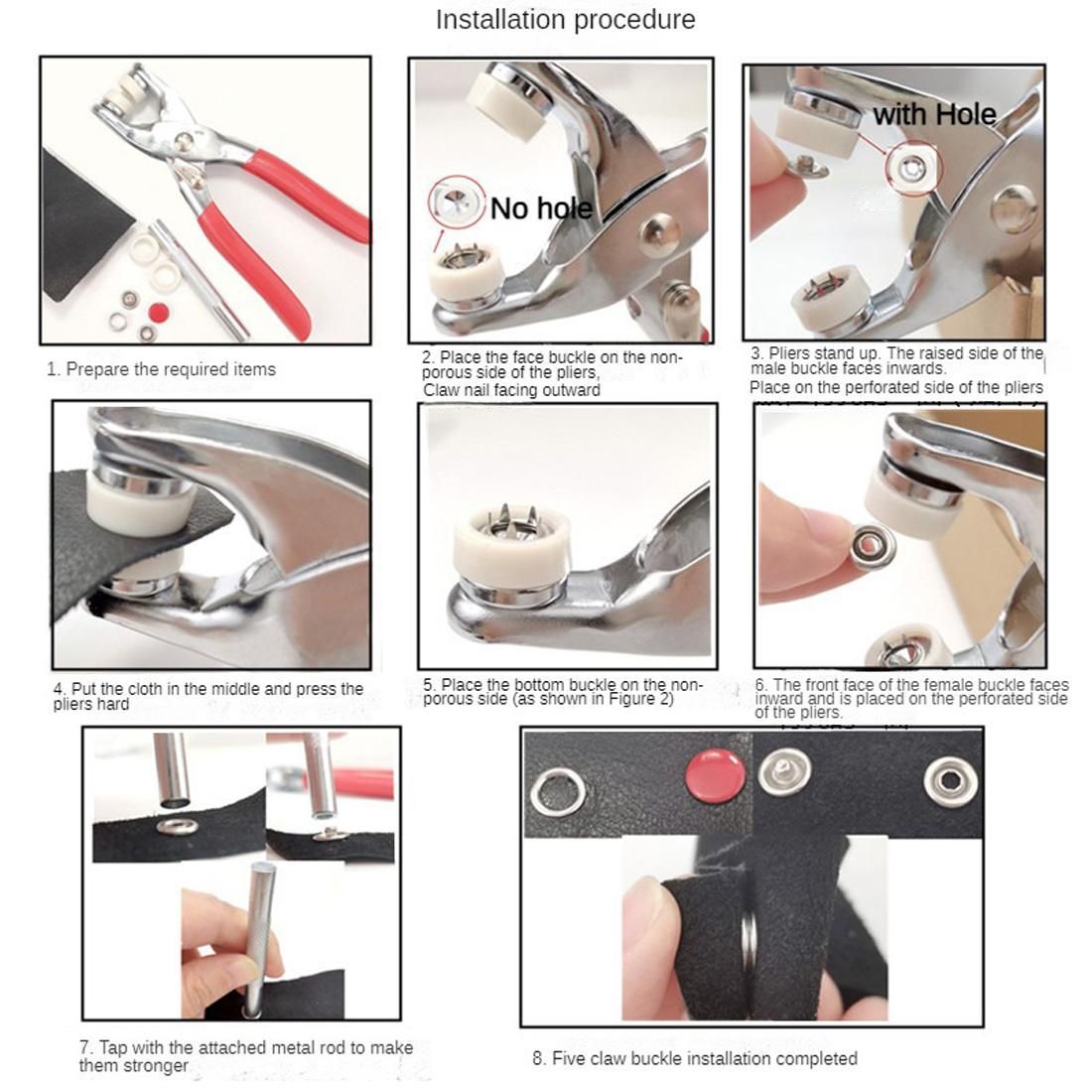 100 Sets Metal Snaps Buttons(9.5mm) with Fastener Pliers Kit