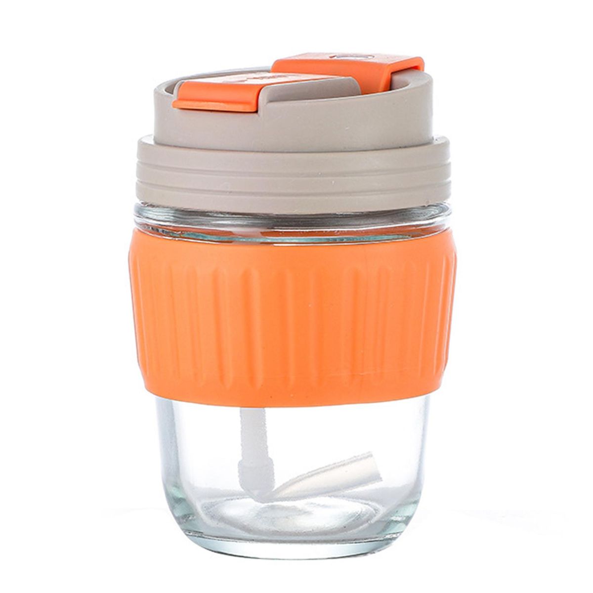 Travel Mug Glass Tumbler with Lid And Straw Orange