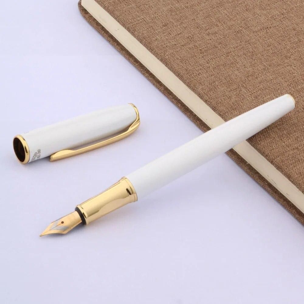 High Quality Office Gift Pen White Painting Golden Trim Medium Nib Fountain Pen