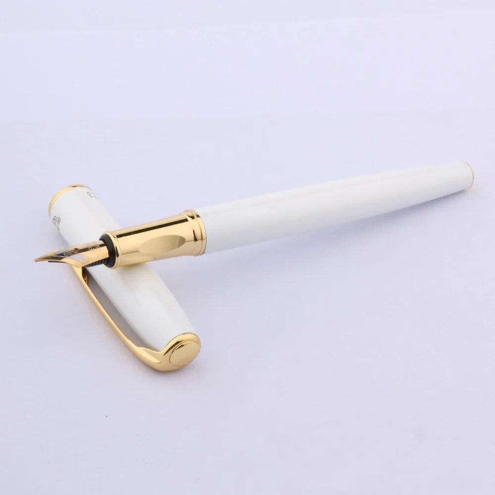High Quality Office Gift Pen White Painting Golden Trim Medium Nib Fountain Pen