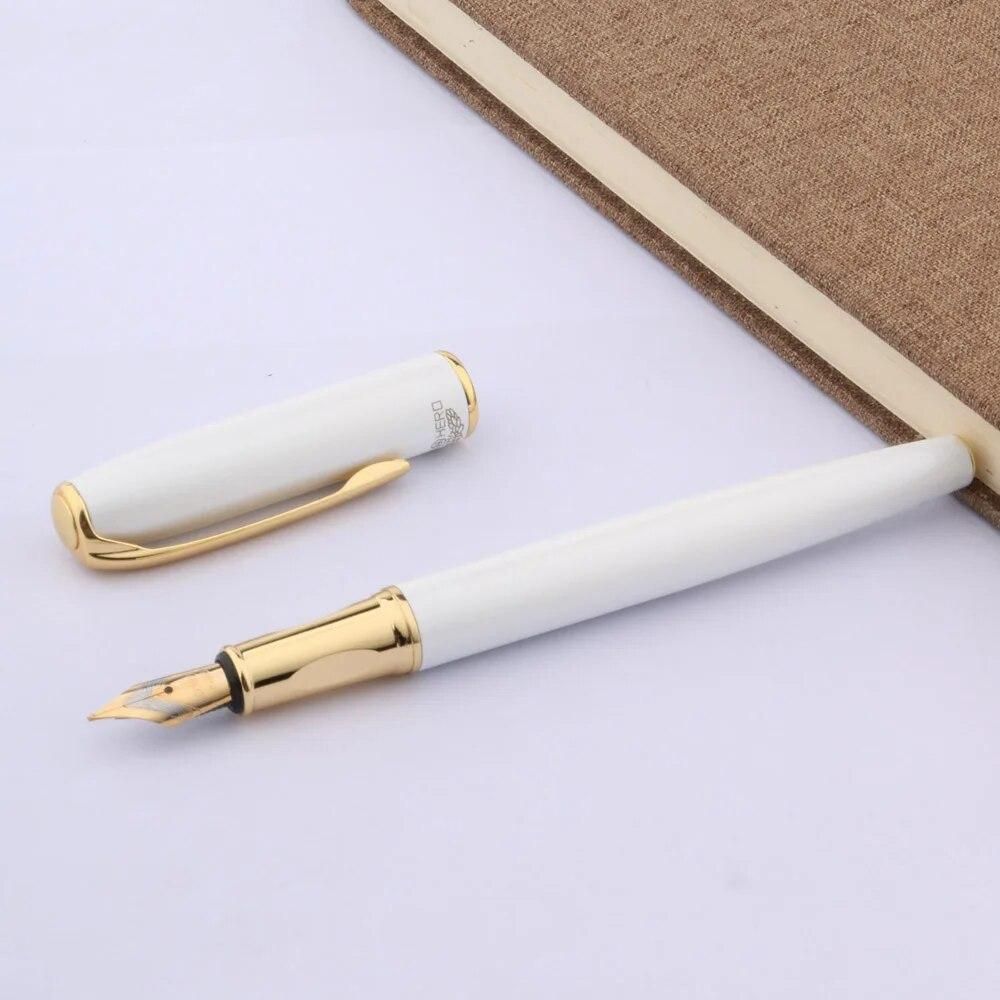High Quality Office Gift Pen White Painting Golden Trim Medium Nib Fountain Pen