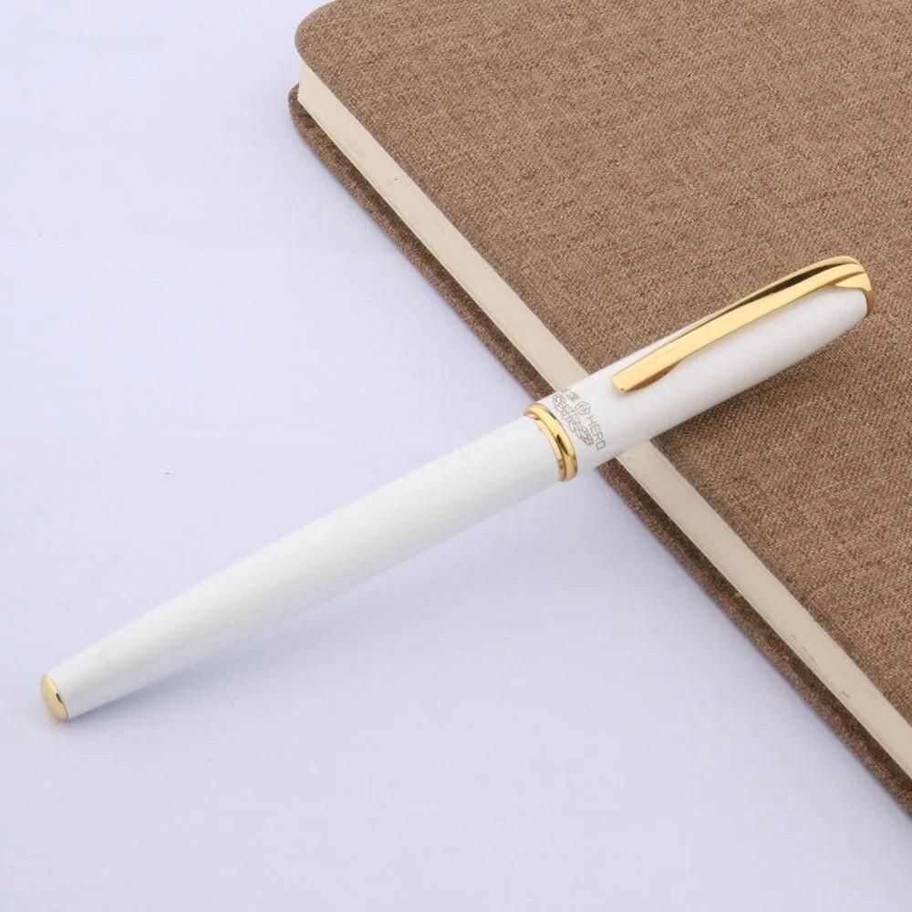 High Quality Office Gift Pen White Painting Golden Trim Medium Nib Fountain Pen