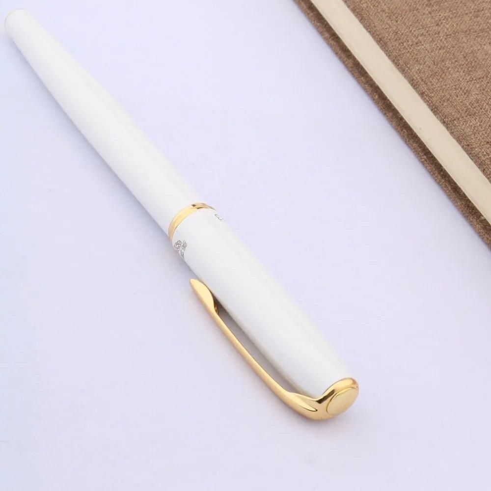 High Quality Office Gift Pen White Painting Golden Trim Medium Nib Fountain Pen