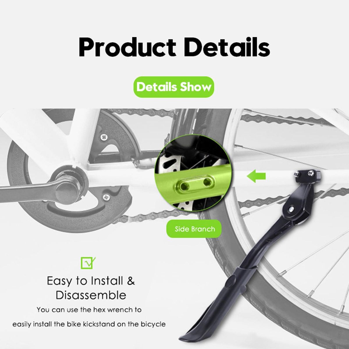 Bike Side Stand Thickened Adjustable Bike Holder Footrest Black