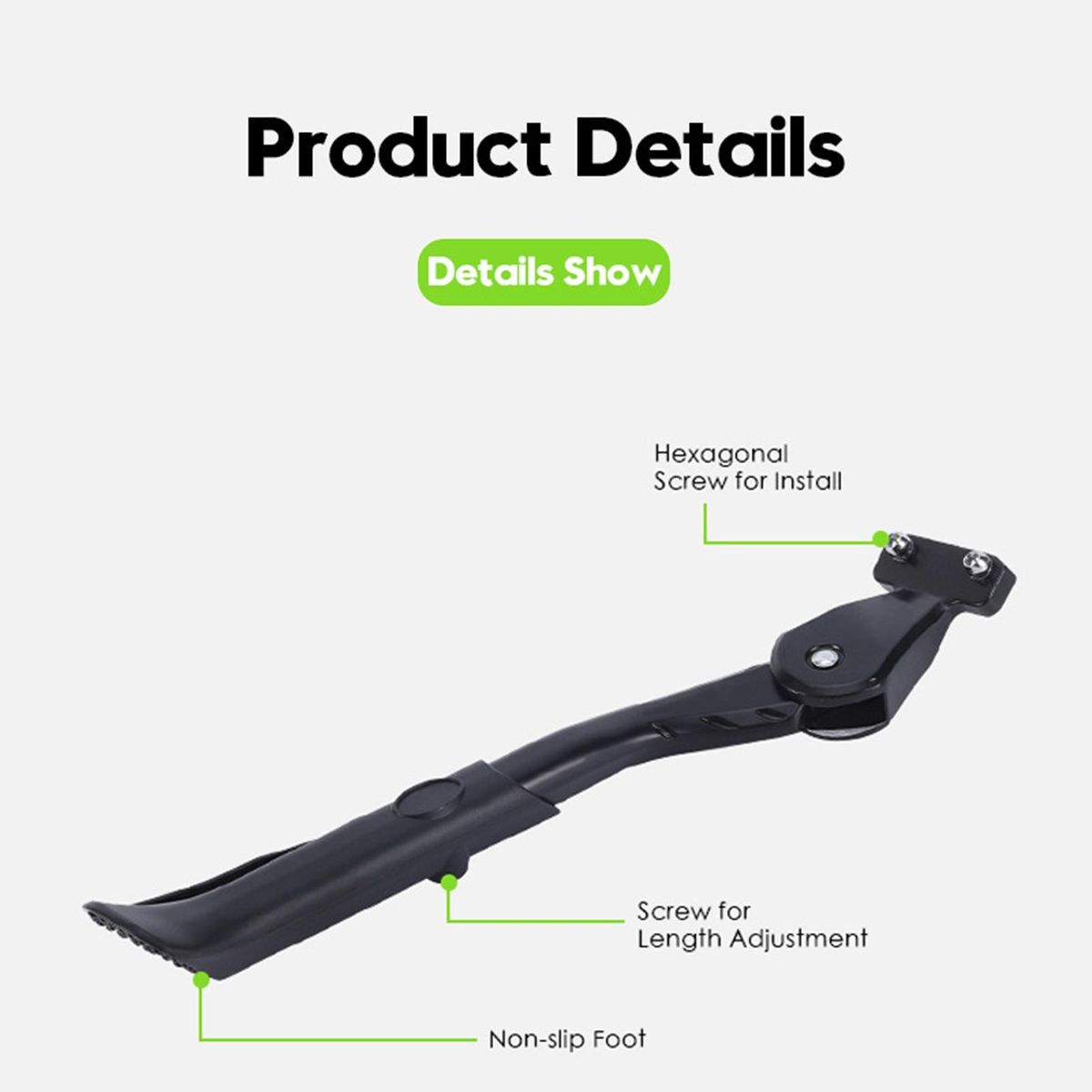 Bike Side Stand Thickened Adjustable Bike Holder Footrest Black