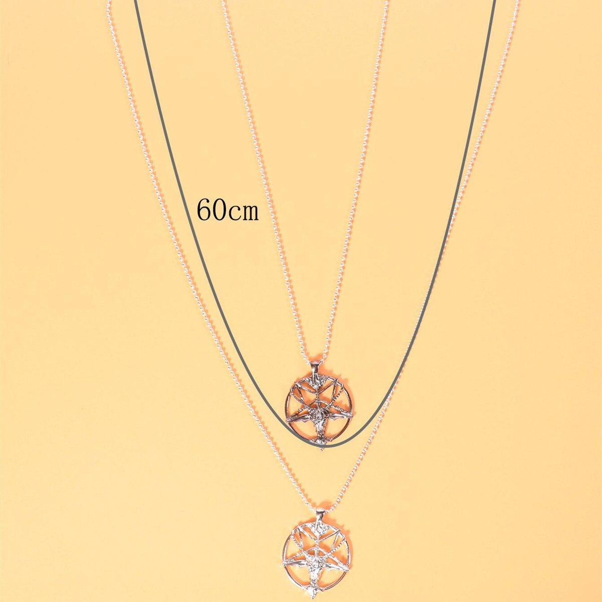Antique Satanic Pentagonal Goat Skull Necklace Pantheon Circle Pendant