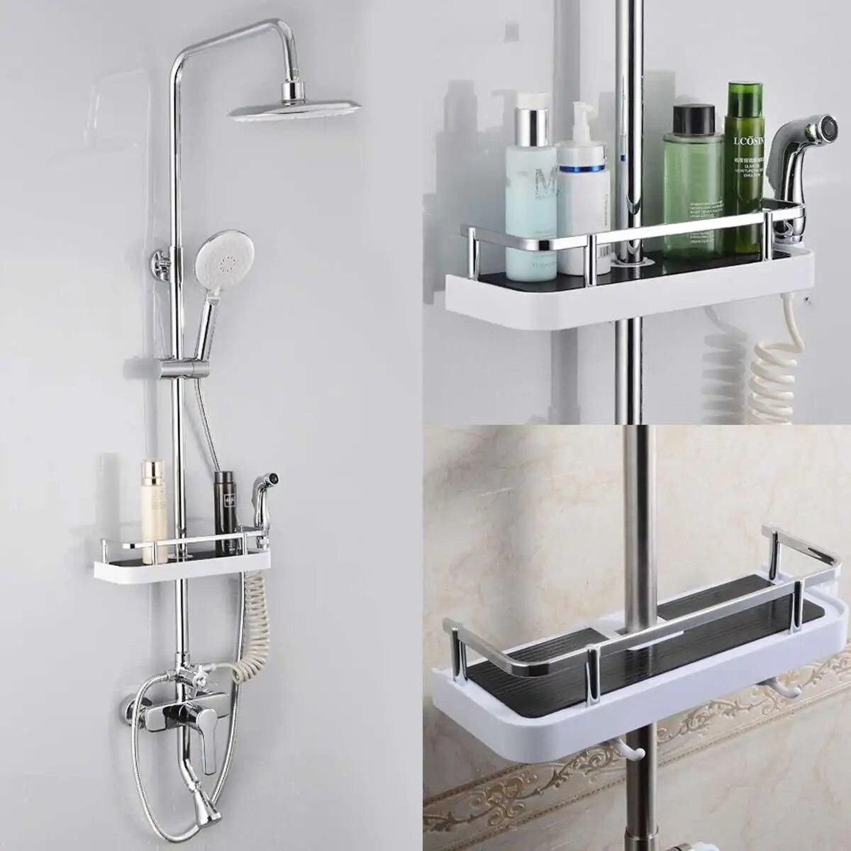 Stainless Steel Rectangle Bathroom Organizer Shower Shelves Storage Rack Holder Shampoo Tray Bathroom  Single Tier  Head Holder