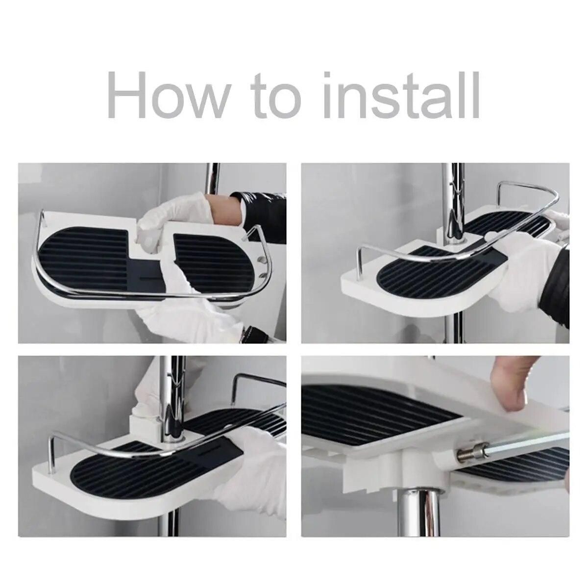 Stainless Steel Rectangle Bathroom Organizer Shower Shelves Storage Rack Holder Shampoo Tray Bathroom  Single Tier  Head Holder