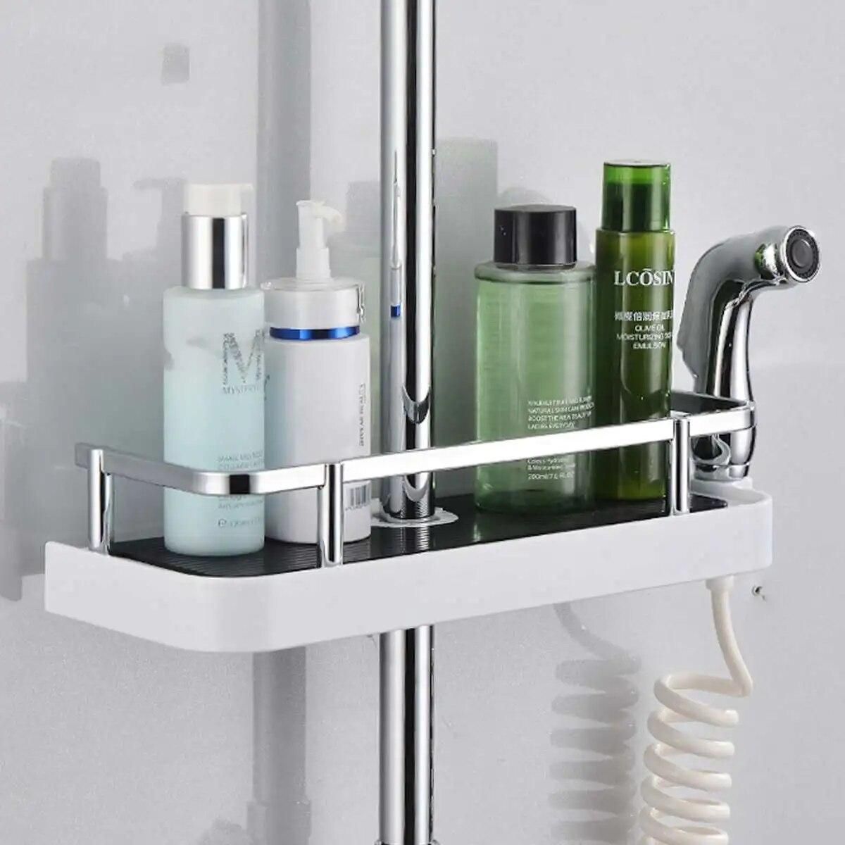 Stainless Steel Rectangle Bathroom Organizer Shower Shelves Storage Rack Holder Shampoo Tray Bathroom  Single Tier  Head Holder