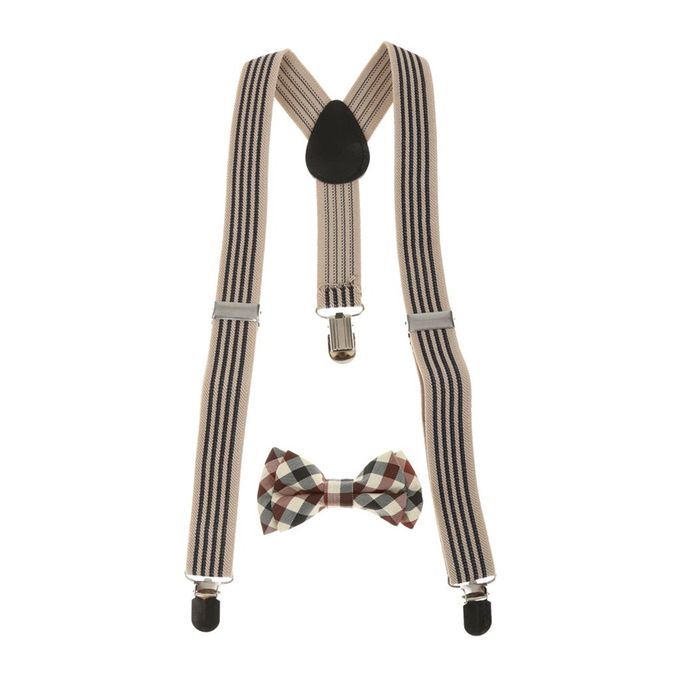 3x Kid's Boy's Adjustable Suspender Set Clip-on Braces With Bow Plaid