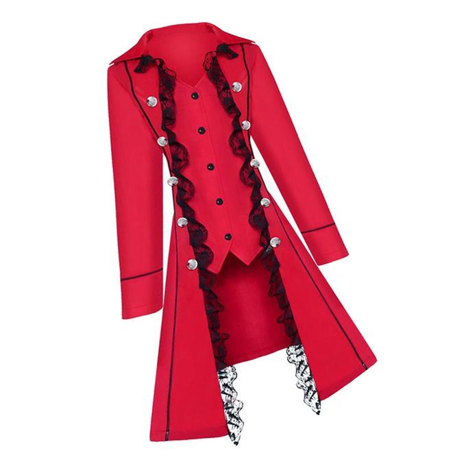 Womens Steampunk Gothic Long Tailcoat Punk Medieval Tail Jacket XL Red