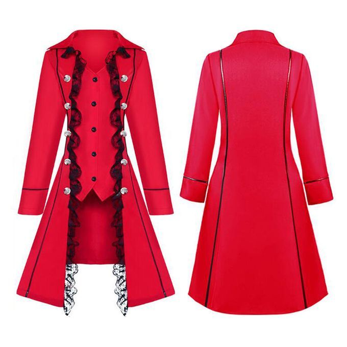 Womens Steampunk Gothic Long Tailcoat Punk Medieval Tail Jacket XL Red
