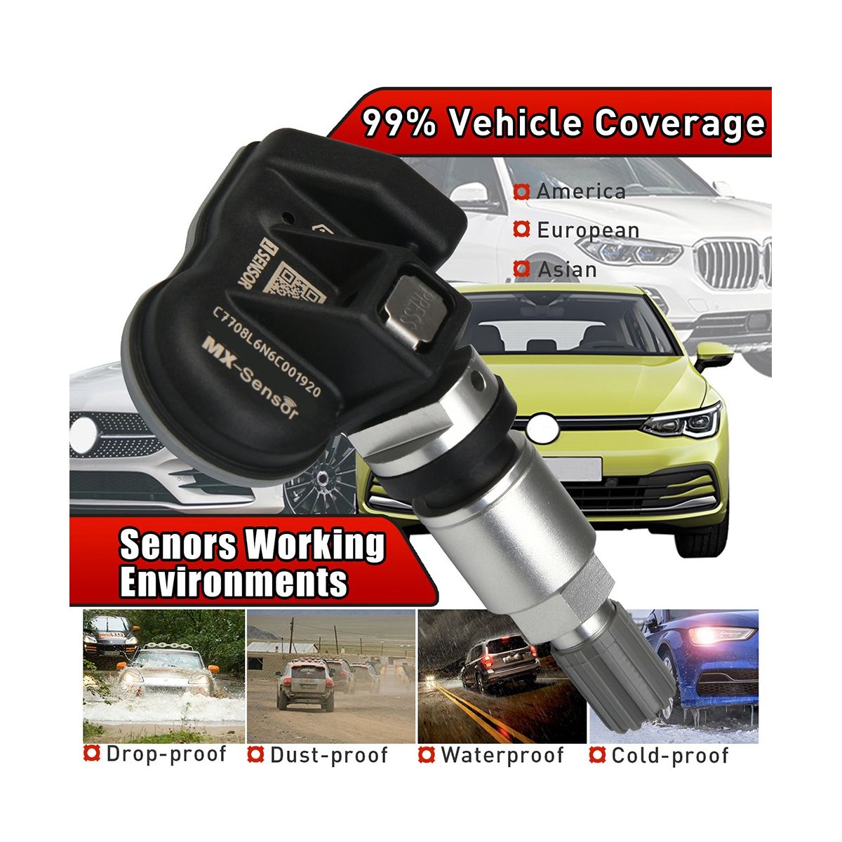 6Pcs Programmable TPMS Sensor 433MHz 315MHZ Tire Pressure
