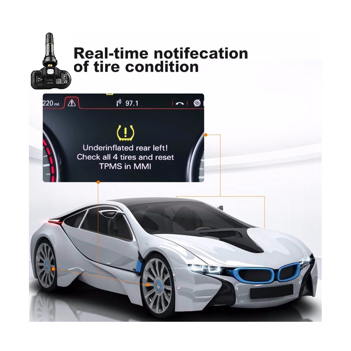6Pcs Programmable TPMS Sensor 433MHz 315MHZ Tire Pressure