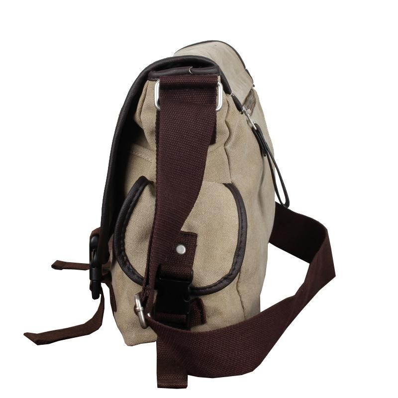 New canvas men's postman diagonal backpack men's portable middle school student schoolbag casual one-shoulder men's bag on behalf of one piece Khaki (no logo)