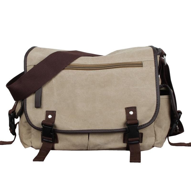 New canvas men's postman diagonal backpack men's portable middle school student schoolbag casual one-shoulder men's bag on behalf of one piece Khaki (no logo)