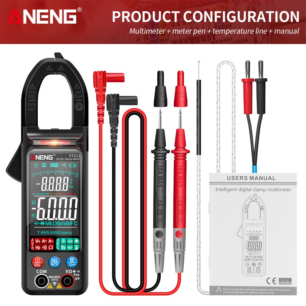 ANENG ST212 Digital Clamp Meter 6000 Counts DC/AC Current
