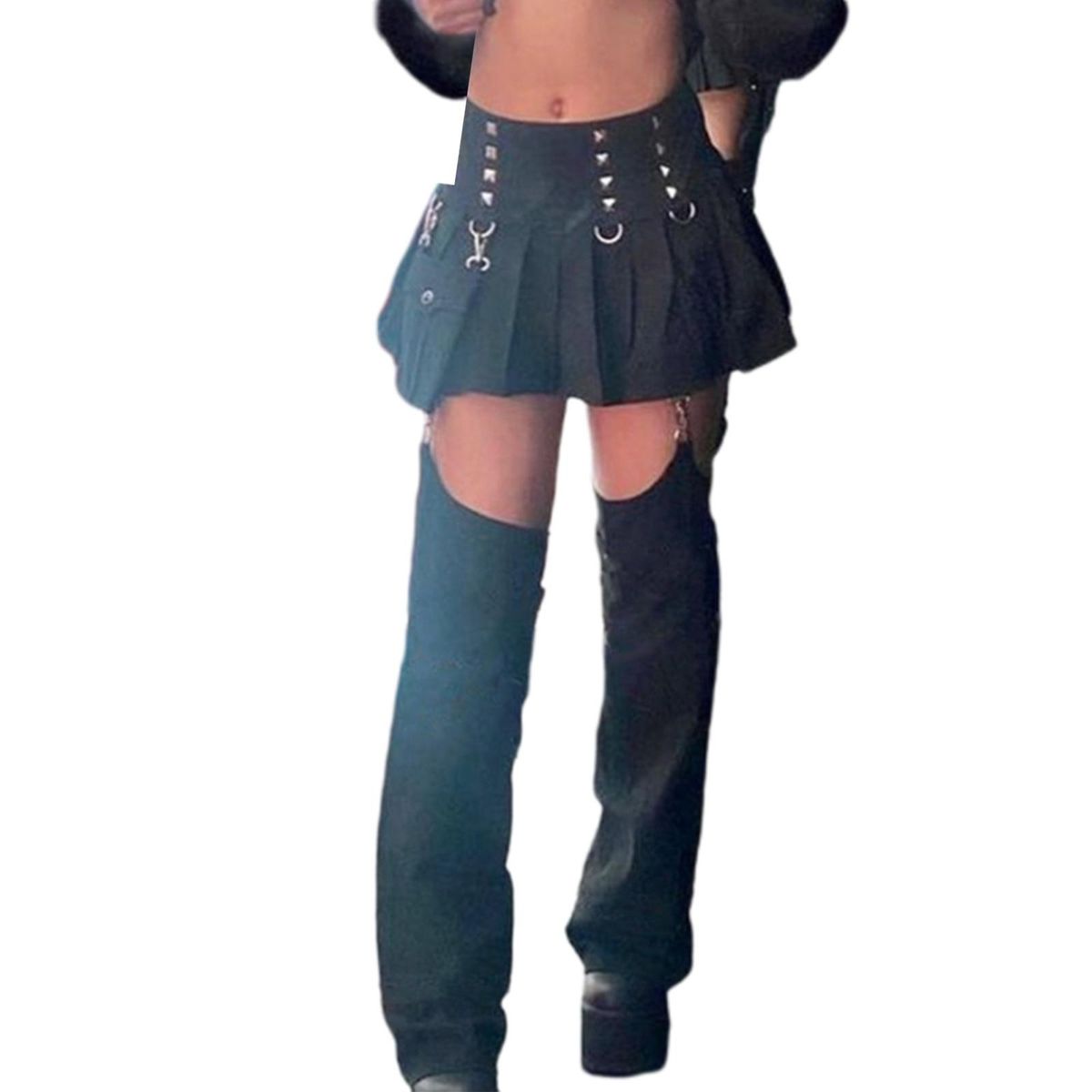Punk Gothic Pleated Skirt Women Black Short Skirt S