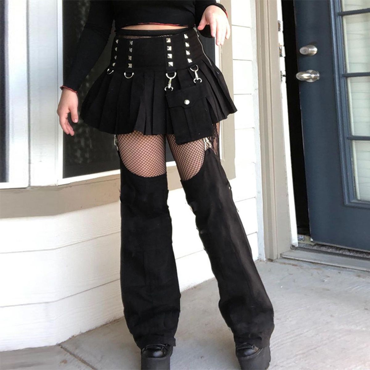 Punk Gothic Pleated Skirt Women Black Short Skirt S
