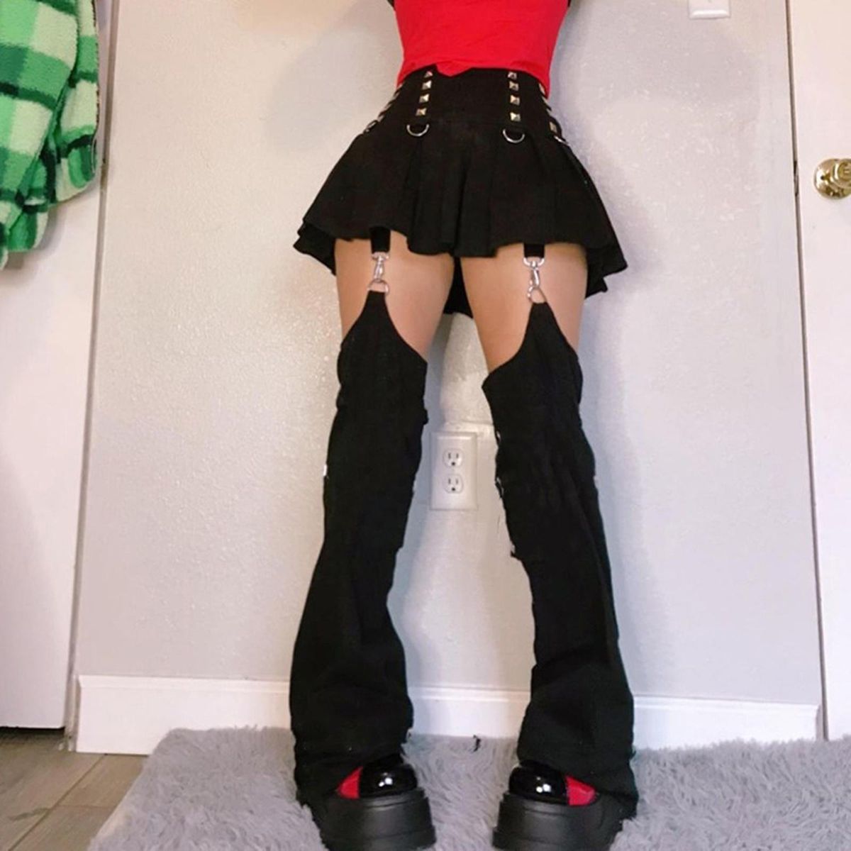 Punk Gothic Pleated Skirt Women Black Short Skirt S
