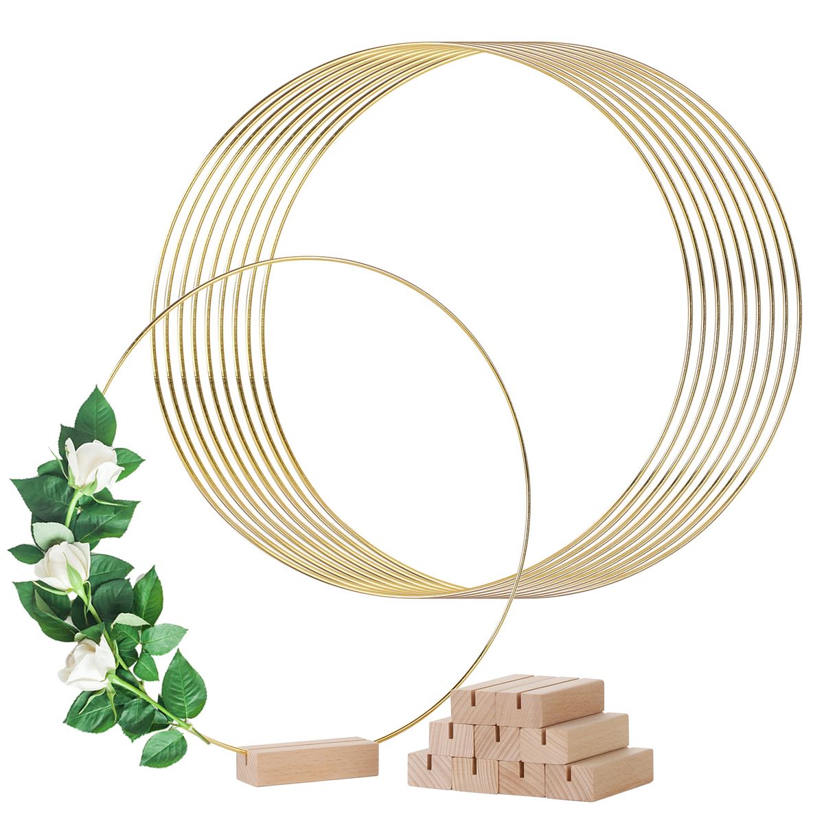 Wreath Ring Floral Hoop With Wooden Stand For Wedding Party