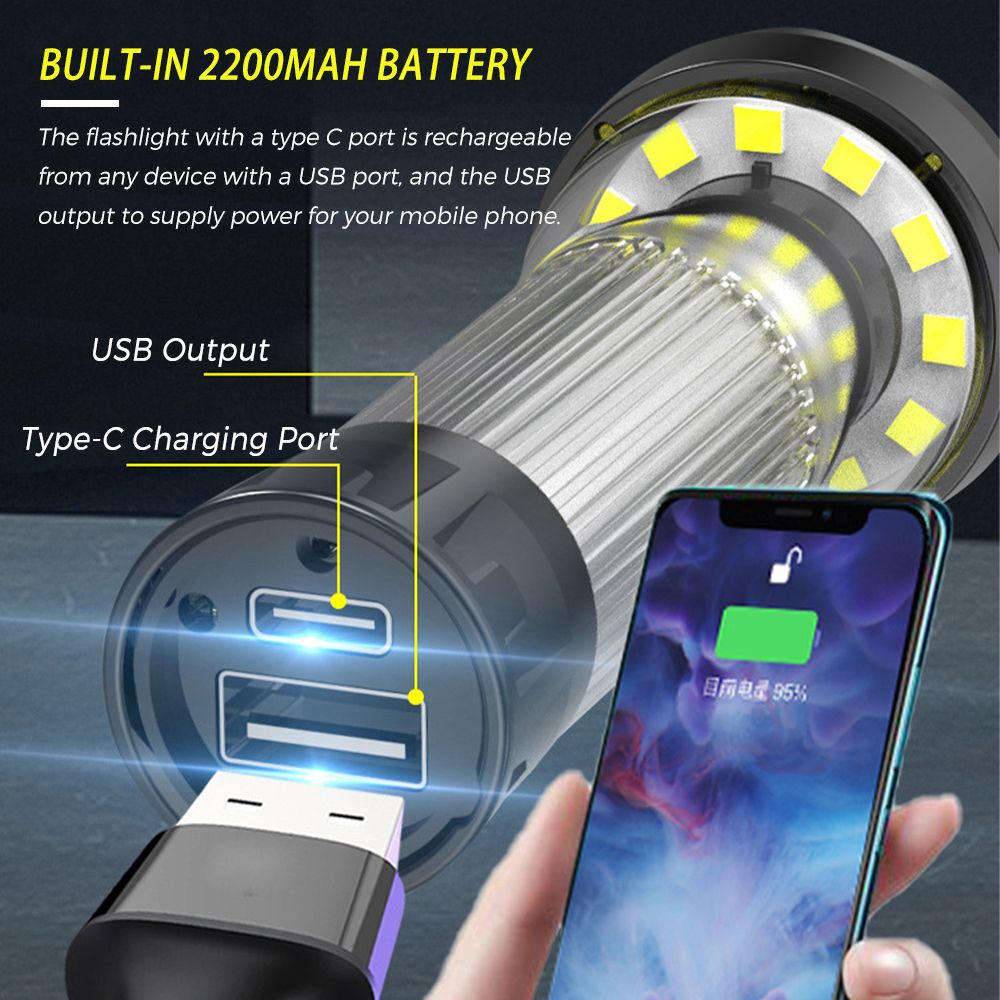 USB Rechargeable Flashlight Waterproof Camping Tent Light