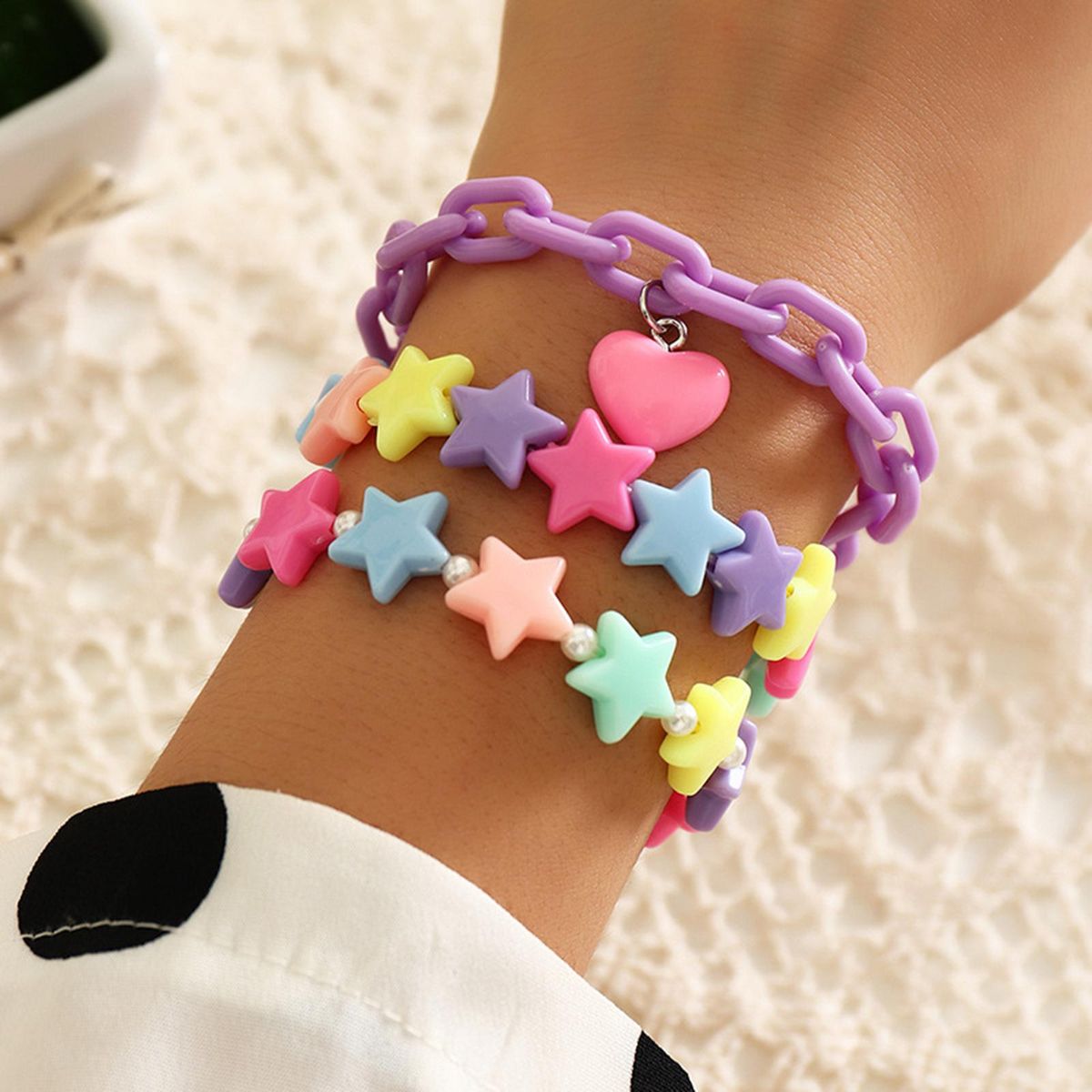 1Set Bracelets Sets Acrylic Stars Heart Pendant Pearls