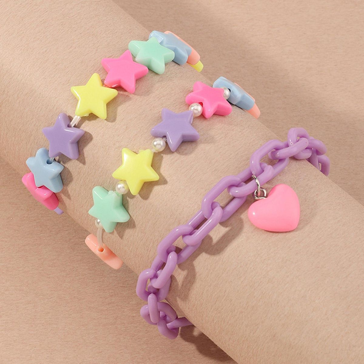 1Set Bracelets Sets Acrylic Stars Heart Pendant Pearls