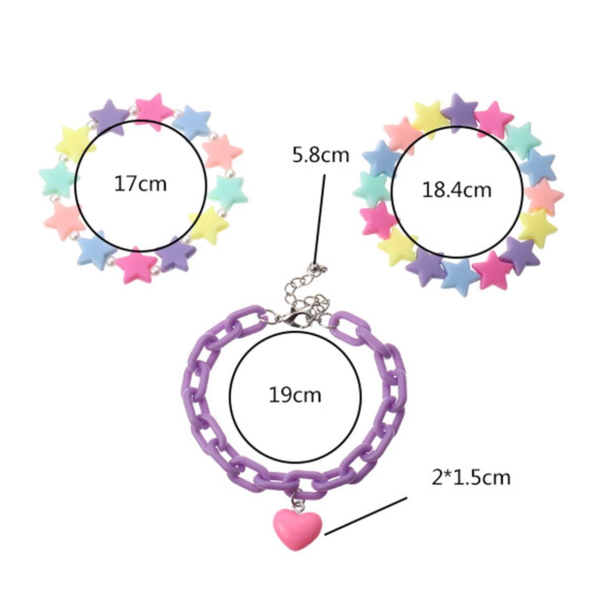 1Set Bracelets Sets Acrylic Stars Heart Pendant Pearls