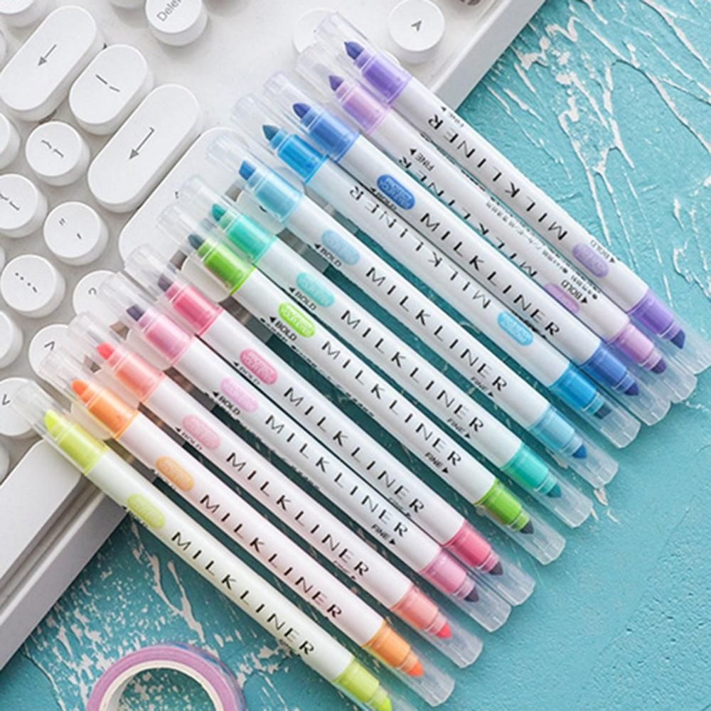 12pcs Set Mildliner Students Highlighter Pen Cute Double