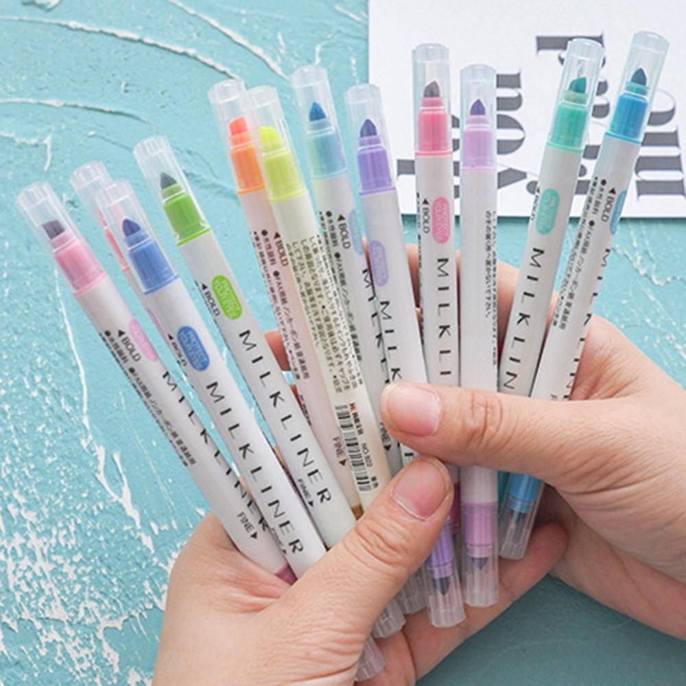 12pcs Set Mildliner Students Highlighter Pen Cute Double