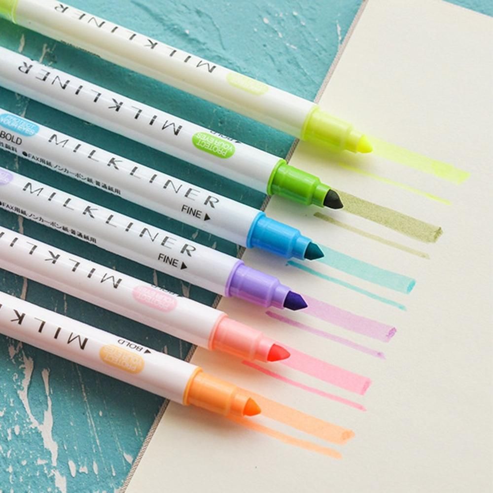 12pcs Set Mildliner Students Highlighter Pen Cute Double