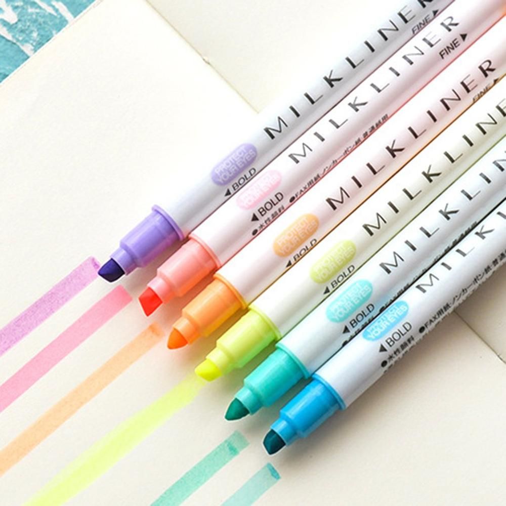 12pcs Set Mildliner Students Highlighter Pen Cute Double