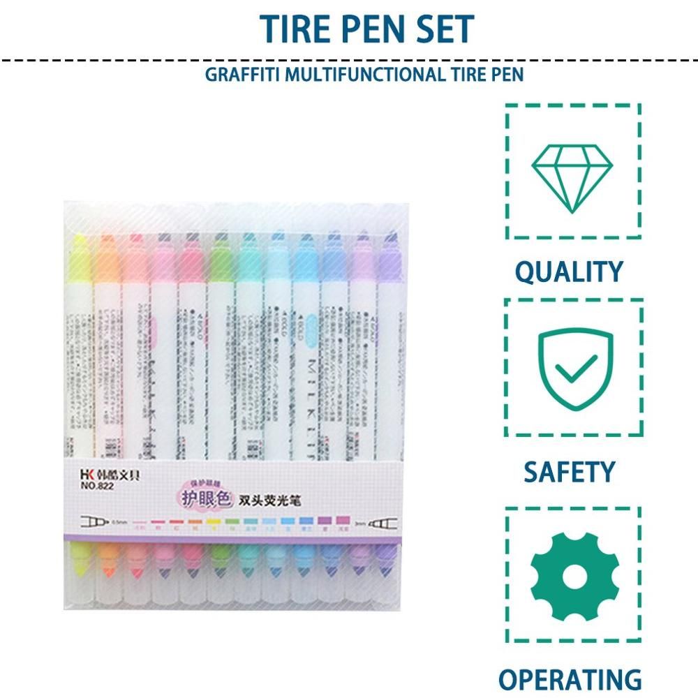 12pcs Set Mildliner Students Highlighter Pen Cute Double