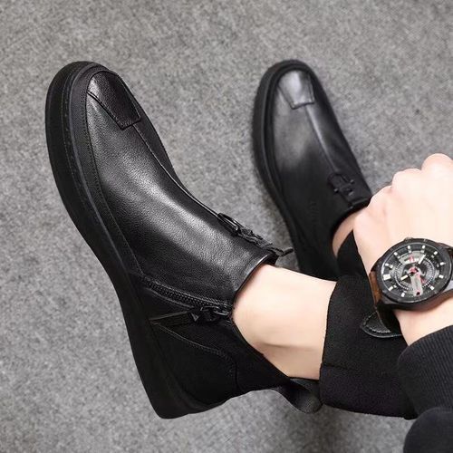 Men's New Fashion High Tie Work Casual Leather Shoes-Black