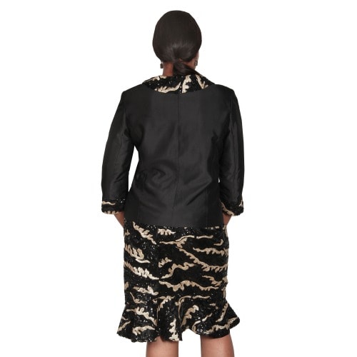 Colar Skirt Suit With Gold Button - Black And Gold Lss-4630