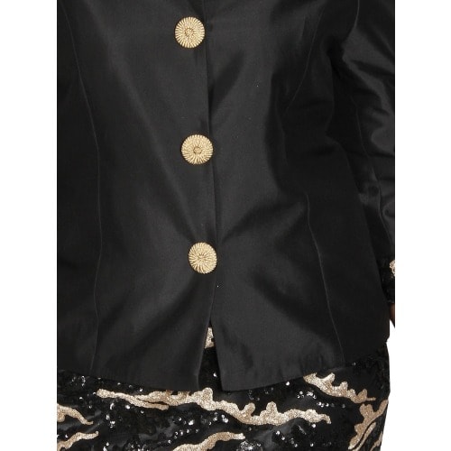 Colar Skirt Suit With Gold Button - Black And Gold Lss-4630
