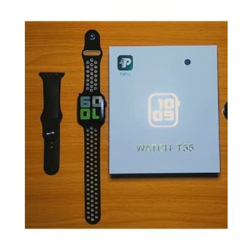 T55 Smart Watch Series 5 With Magnetic Charging -2 Straps- black
