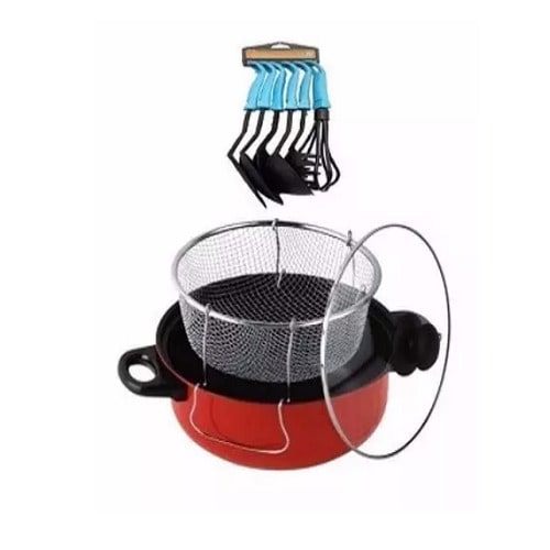 Non-Stick Manual Deep Fryer + Non-Stick Spoon - Set Of 6