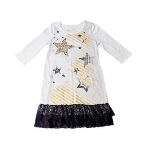 Stardoll Elbow Sleeve Lace Detail Shift Dress- Ivory And Gold