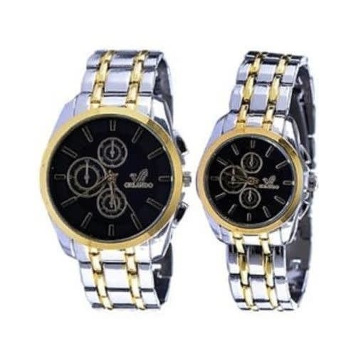 Couple Black Dial Elegant Wristwatch - Silver & Gold