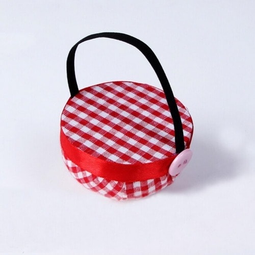 Red Plaid Grids Needle Sewing Pin Cushion Wrist Strap Tool Button