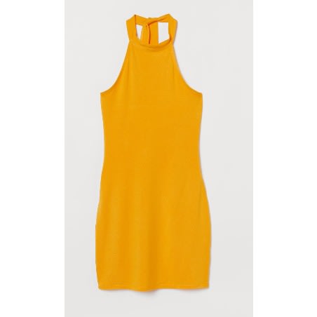 Women Yellow Solid Halterneck Short Dress