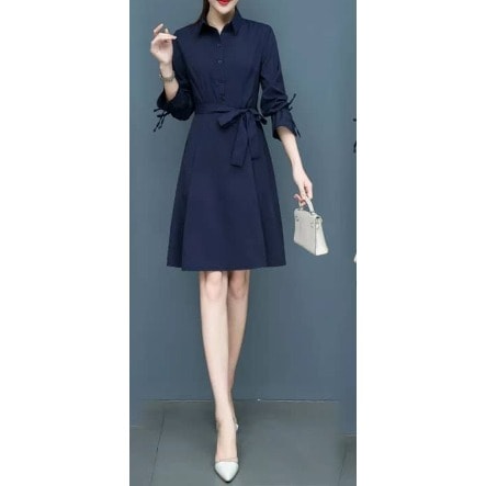 Ladies Tie Sleeve Shirt Dress - Blue